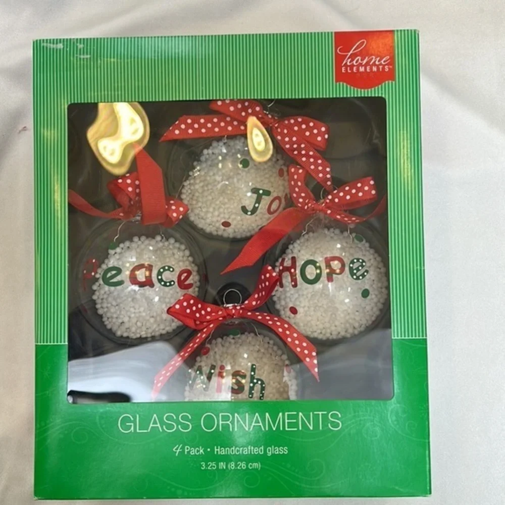Home Elements Clear Glass Ornaments with Snow Inside--2 Boxes of 4